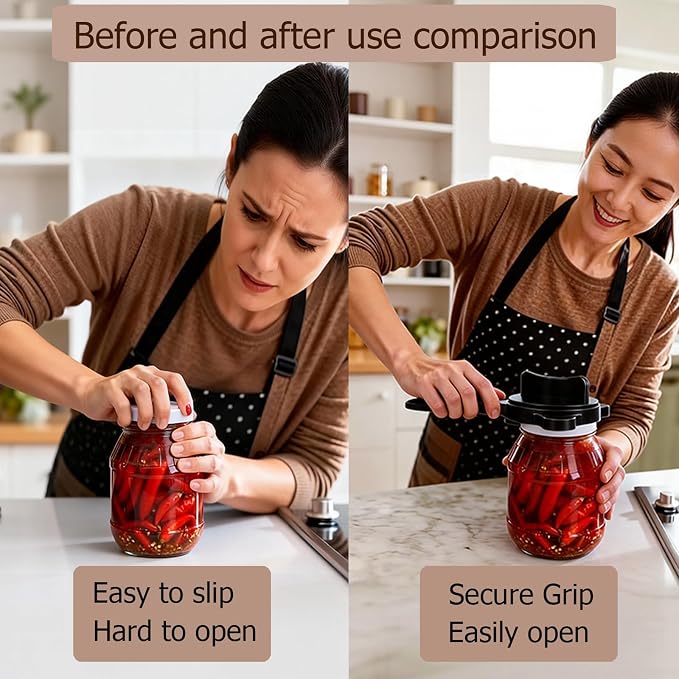 4-in-1 Jar Opener, Adjustable Jar Opener for Seniors, Kitchen Tool Designed Specifically for Seniors and Those with Limited Physical Strength, Suitable for Beer, Salad Dressing, Jar (Black)