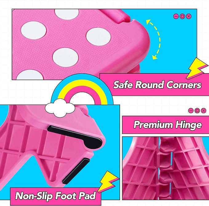 Delxo Folding Step Stool 9 inch Non-Slip Foldable Toddler Stools Up to 300 LBS Kids Step Stool with Handle Lightweight for Kitchen, Bathroom, Bedroom, Garden, Rose Pink, 1PC
