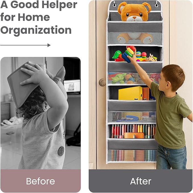 Ease of Assembly Over The Door Organizer,4 Shelves & 4 Side Pockets,Anti Tilt Hanging Behind Door Storage, Heavy-Duty Reinforced Mesh Rack Holds 44lb for Bathroom,Pantry, Nursery,Closet, Shoes, Towels