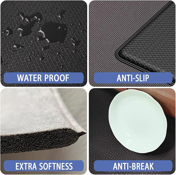 Bulijojo Green Ink Abstract Marble Anti Fatigue Kitchen Floor Mats Set of 2 Waterproof Kitchen Sink Runner Rug Standing Mat Cushioned Kitchen Rugs Comfort Doormat 17"x47"+17" x30“