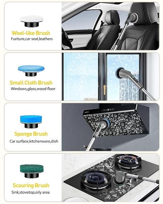 Shower Scrubber with Long Handle, Shower Cleaner Brush with 8 Floor Machine Pads, Cordless Electric Spin Scrubber for Cleaning with 2 Speed, Cleaning Supplies for Bathroom Bathtub Kitchen Floor Toilet