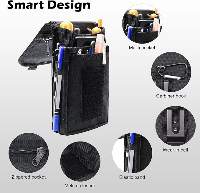 Belt Tool Pouch, Tactical Utility Organizer with Cell Phone Holder, Durable Heavy-Duty 1000D Nylon EDC Multitool Holster with Multi-Pockets for Electricians, Handymen, Work, Hiking, Daily Use