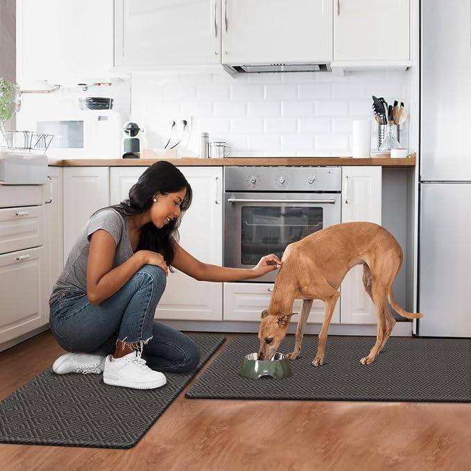 Mattitude Kitchen Mat 2PCS Kitchen Rugs Cushioned Anti-Fatigue Rug Waterproof Standing Desk Mat Kitchen Mats for Floor Kitchen Rug Set for Kitchen, Sink, Office 17.3"×30"+17.3"×59" Dark Grey