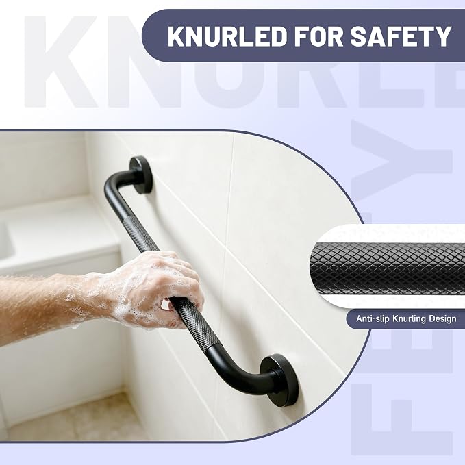 36 Inch Shower Grab Bar, XIANTHUS Black Anti Slip Safety Bars, 304 Stainless Steel Bathroom Handrail, Handicap Grab Bars for Wall, Shower Grip Handle for Seniors Elderly Injury Assist Bath (1.25" Dia)