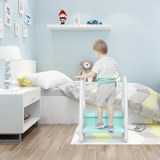 Costzon Kids Step Stool, Toddler Step Ladder for Toilet Potty Training, Kitchen Counter, Bathroom, Two Step Tower w/Non-Slip Design, Safety Handles, 110 Lbs Weight Capacity (Blue)