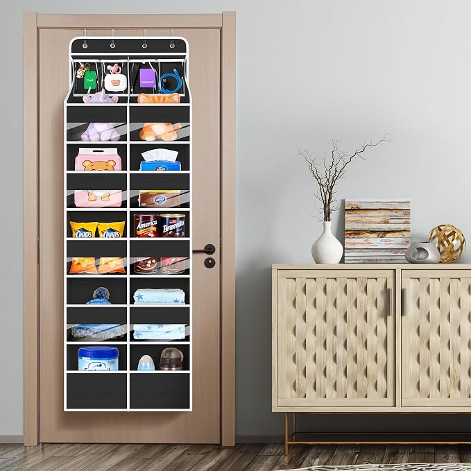 Univivi 6-Shelf Over Door Hanging Organizer Fabric Door Storage for Baby Nursery Nursery Closet Cabinet Wall Mount Hanging Storage Organizers with 10 Deep Pockets and 4 Small PVC Pockets(Black)