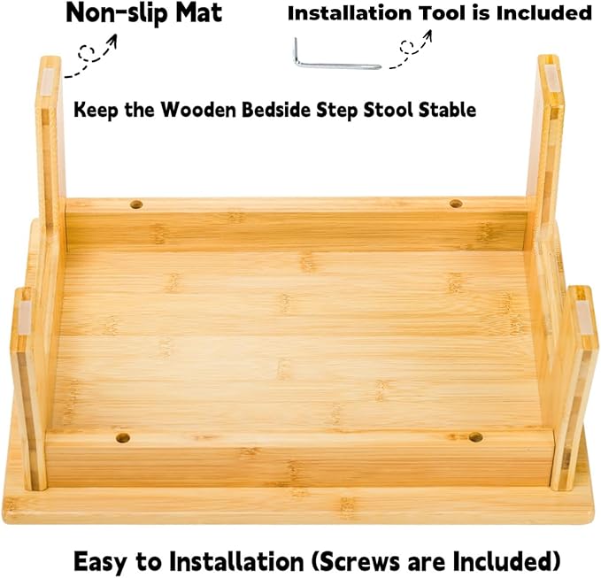 Tlence Wooden Step Stool for Adults, 6.5" Small Bamboo Foot Stool, 300 Lbs Non Slip One Stepping Stool, Short Bed Steps for High Beds and Office Desk