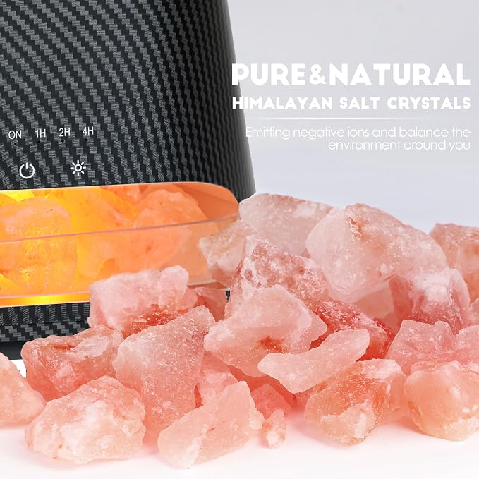 SALKING 2-in-1 Ultrasonic Essential Oil Diffuser & Himalayan Salt Lamp, Aromatherapy Diffuser Cool Mist Humidifier with Auto Off Function, Pure Himalayan Pink Salt Rock, 150ml (Carbon Black)