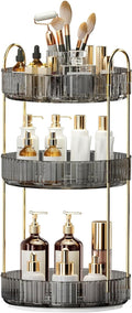 360° Rotating Makeup Organizer, Large-Capacity Skincare Make Up Storage 3 Tier Perfume Organizers Cosmetic Dresser Organizer with Makeup Brush Holder, Fits Bedroom, Bathroom, Vanity Shelf Countertop