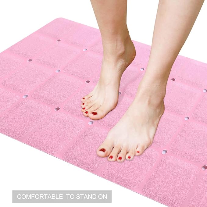 Webos Bathtub Mat Non Slip Soft Rubber Bathroom Bath No Suction Cups for Textured Tub Silicone Shower Bath Tub Mat(Pink, 28-inch x 14-inch)