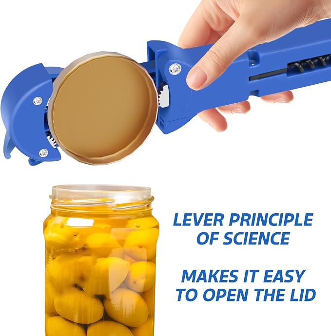 Jar Opener for Seniors with Arthritis, 7 in 1 Bottle Opener and Wine Corkscrew, Easy Grip Kitchen Gadget for Weak Hands Elderly, Retractable Jaw Lid Opener with Magnetic Storage (Blue)