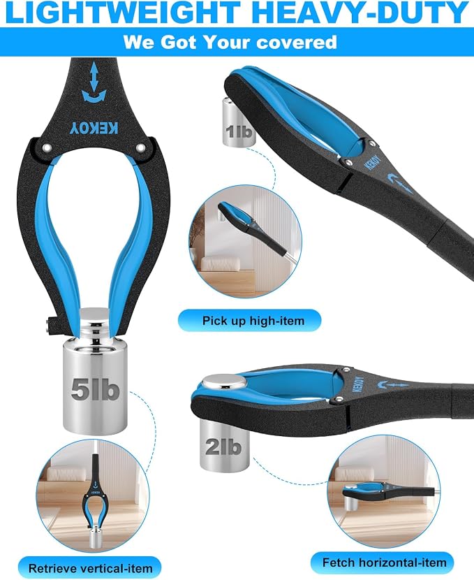 Kekoy 40 Inch Grabber Reacher Tool for Seniors 2 Pack, Foldable Reacher Grabbers Pickup Stick with Anti-Slip 360° Rotating Jaw, 4" Wide Extended Claw with Magnet for Disabled, After Surgery Recovery