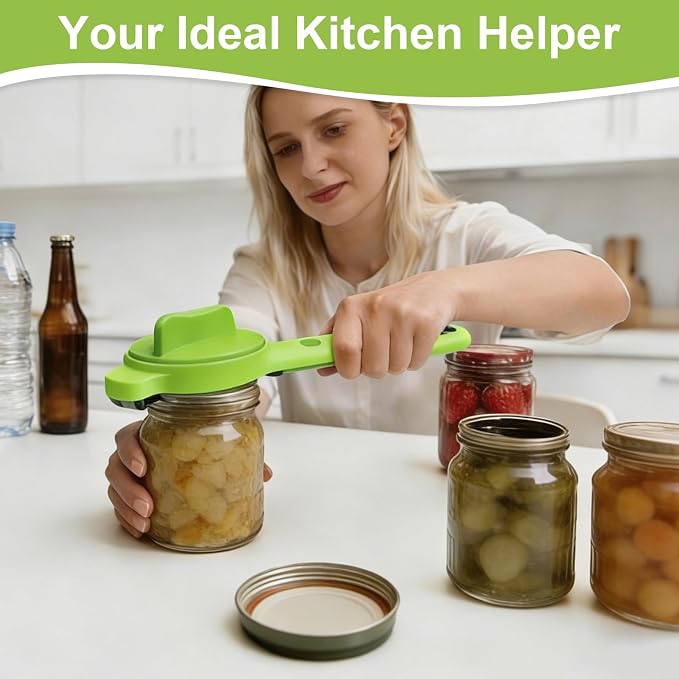 Multi-Functional 4-in-1 Jar Opener, Adjustable Stainless Steel Bottle Opener for Multi Size Jar Bottles with Ergonomic Non-Slip Handle Grip, Kitchen Helper for Seniors Weak Hands Arthritis