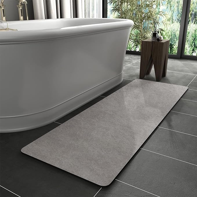 MontVoo -Bath Mat Rug-Rubber Backing Non Slip Quick Dry Absorbent Thin Bathroom Rugs Fit Under Door-Faux Suede Surface Bathroom Floor Mats-Shower Rug for in Front of Bathtub Shower Gray 24"X70"