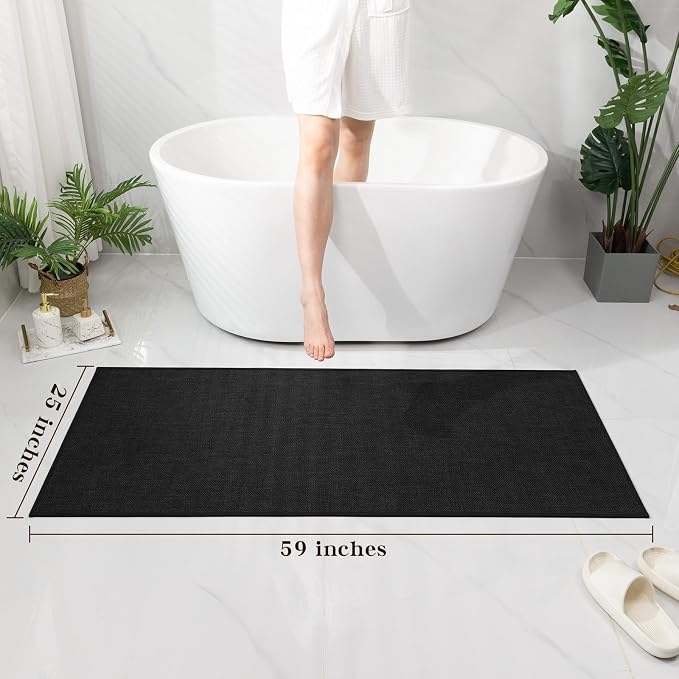 chakme Bathroom Rugs Mat 59x25, Ultra Thin Non Slip Bath Mat Large Quick Dry Absorbent Bath Mat for Bathroom Floor, (Black, 59"x25")