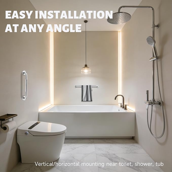 16 Inch Shower Grab Bar 1.25" Dia, 2 Pack Nickel Anti Slip Bathroom Grab Bar, 304 Stainless Steel Knurled Handicap Grab Bars, Safety Support Handrail,Bath Shower Handle for Elderly Injury Senior