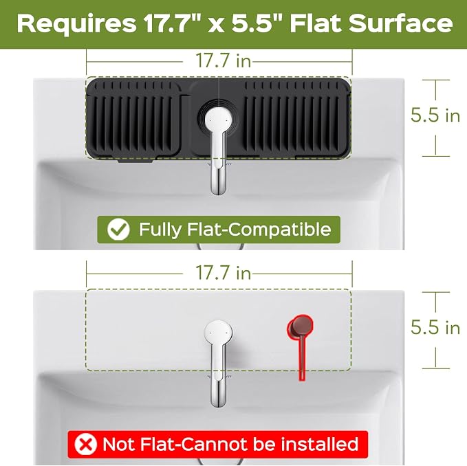 18 Inch Silicone Faucet Mat for Kitchen Sink Splash Guard – 2025 Upgraded Draining Mat with Water Tray Behind Faucet – Countertop Protectors to Catch Spills (Black, 17.7" x 5.5")