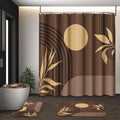 Boho Mid Century Shower Curtain Set with Toilet Lid Cover and Non-Slip Rugs, Abstract Geometric Brown Background 4 Pcs Modern Minimalist Vintage Shower Curtain for Bathroom Set with 12 Hooks