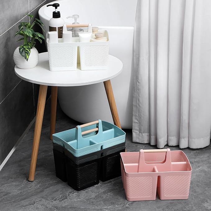 rejomiik Portable Shower Caddy Basket Plastic Cleaning Caddy Organizer Storage Tote with Handle for Bathroom, College, Dorm Room Essentials, Pink