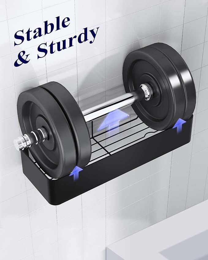 Kitsure Shower Caddy - 2 Pack Adhesive Shower Organizer, Rustproof Metal Shelves, No-Drill Bathroom Organizers and Storage, Black, Large