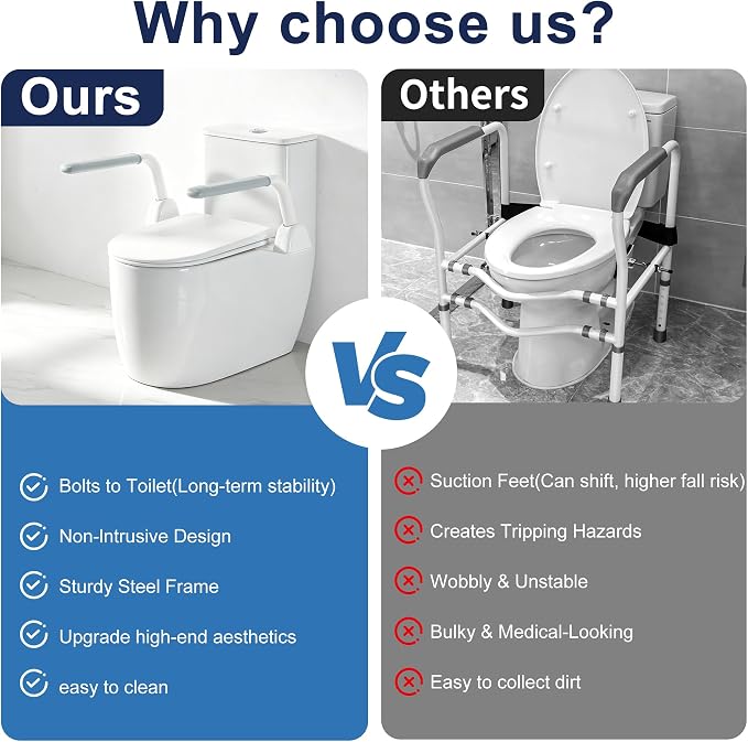 Toilet Safety Rails for Seniors with Space Saving Flip-Up Armrests, Toilet Support Rails for Seniors and Disabled, Pregnant Women, Grab Bars Toilet Safety Frame for Bathroom