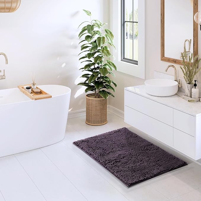 Hearth & Harbor Bathroom Rugs, Chenille Bath Mat - Machine Washable Bath Mats for Bathroom Non-Slip Backing Rubber, Quick Dry Bathroom Mat