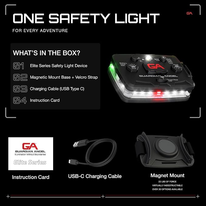 Guardian Angel Elite Series Safety Light (White Front & Green/Yellow Rear) - Rechargeable, Magnetic, Wearable & Mountable LED Flashlight for Construction, Roadside, Towing, Security & Industrial PPE