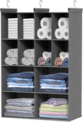 Ofiray-home 4 Tier Hanging Closet Organizer, 12 Compartments Sweater Organizer for Closet with 3 Sturdy Hooks, Closet Organizers and Storage, Wardrobe, Rv, Garment Rack, Grey