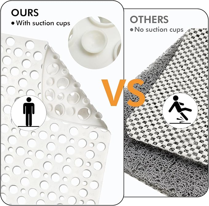 Tiamo Large Non Slip Shower Mats for Inside Shower,35.4x23.6 Inch Anti-Slip Shower Stall Mat for Elderly,Extra Long Bathtub Mat for Shower with Big Suction Cups