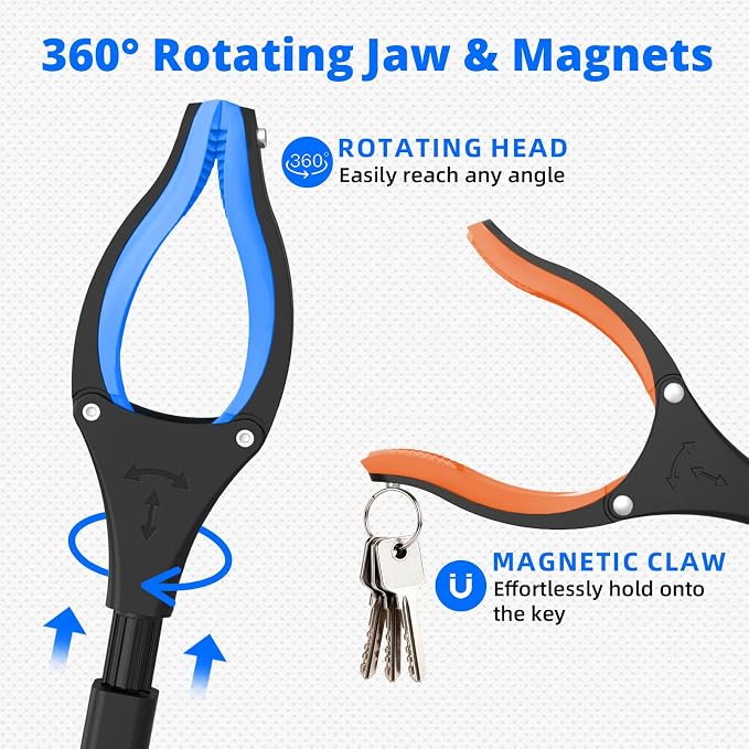 2-Pack 32"Grabber Reacher Tool,Foldable Reacher Grabber Pickup Tool with 360°Rotating Jaw & Magnetic Tip,GarbageTrash Picker Upper Grabber,Lightweight Grabbers for Seniors/Elderly(Orange/blue)