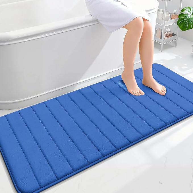 OLANLY Memory Foam Long Bathroom Rugs Runner 59x24, Super Soft Absorbent Bath Mat, Quick Dry, Machine Washable Shower Rugs, Bathmat Carpet, Bathroom Home Decor Accessories, Deep Navy Blue