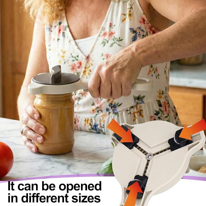 4-in-1 Adjustable Jar Opener for Seniors & Weak Hands - Multifunctional Stainless Steel Can Opener, Bottle Cap Gripper for Arthritis Sufferers - Kitchen Gadgets for Easy Opening（Brown）