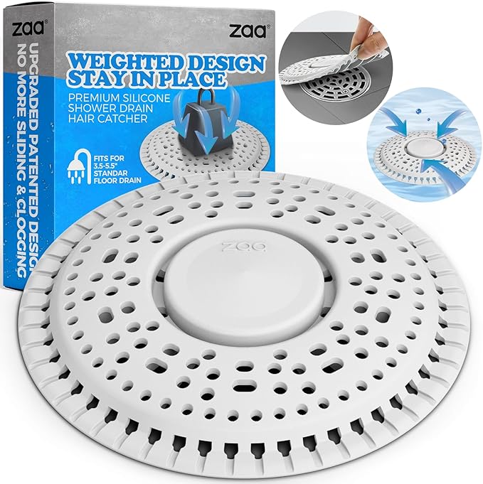zaa Shower Drain Hair Catcher, Premium Silicone Drain Protector & Shower Drain Cover for Regular Drains of Shower Room, Bathroom, LightGray