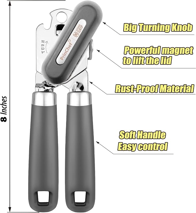 Can Opener, No-Trouble-Lid-Lift Manual Handheld Can Opener with Magnet, Smooth Edge Safe Cut for Beer/Tin/Bottle, Big Turning Knob Anti-Slip Handle Good for Seniors with Arthritis