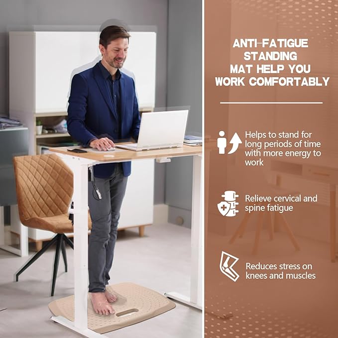 3/4 Inch Portable Anti Fatigue Standing Mat with Massage Points, Comfort Foot Standing Pad for Office Desk with Handle, Cushioned Kitchen Mat for Office & Home (Rose Gold, 17" X 22")