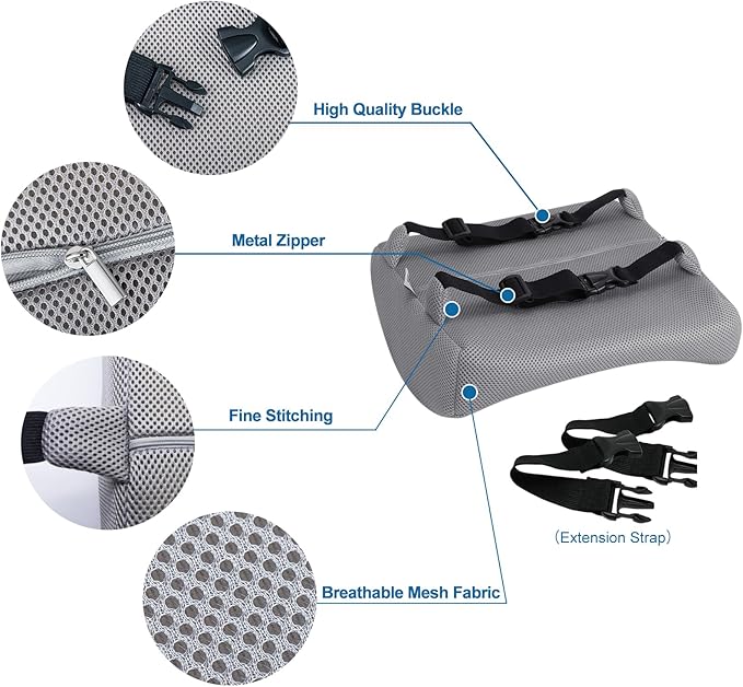 Lumbar Pillow for Chair and Car, Back Support for Office, Memory Foam Cushion with Mesh Cover - Gray