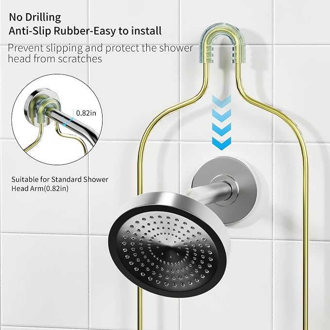 DAOYA Golden Stainless Steel Shower Caddy Hanging with 2-Tier Baskets, Soap Holder & Razor Holder - Non-Slip Rubber Pads for 0.82" Shower Heads, Enhanced Stability & Elegant V-Smile Design