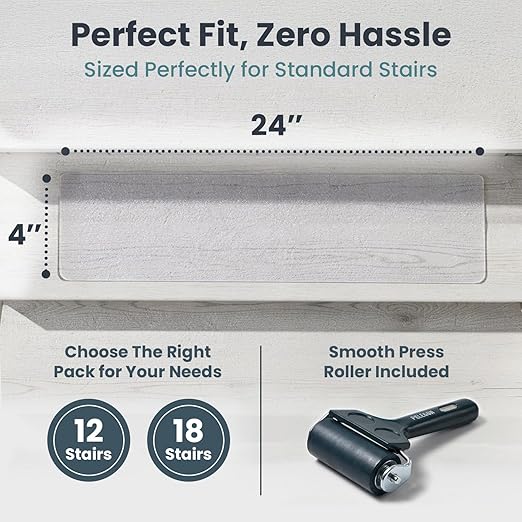 PELEGON Anti Slip Tape for Stairs Indoor (18 Stairs) 4"x24" Clear Grip Tape for Wood, Transparent Stair Grips with Roller, Fits Most Stair Surfaces, Non Slip Traction Strip for Seniors, Kids and Pets