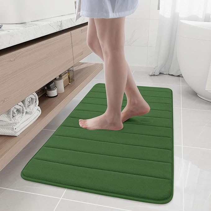 Buganda Memory Foam Bath Mat, 44" x 24", Ultra Soft and Non-Slip Bathroom Rugs, Water Absorbent and Machine Washable Bath Rug Runner for Bathroom, Shower, and Tub, Olive Green