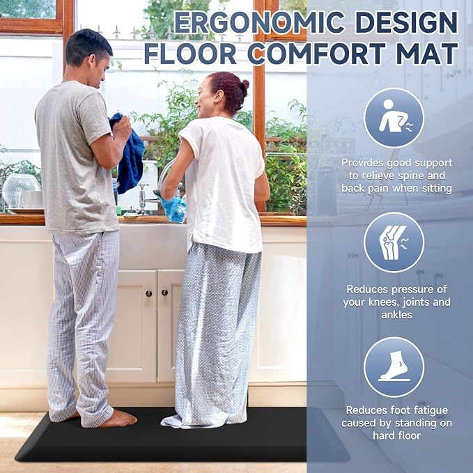 StepRite 4/5 Inch Thick Kitchen Mat Anti Fatigue Mat Kitchen Rugs Kitchen Decor Non-Slip, Stain Resistant, Water Resistant Kitchen Mats Desk Mat for Kitchen, Office, Workshop, Black, 17'' x 39''