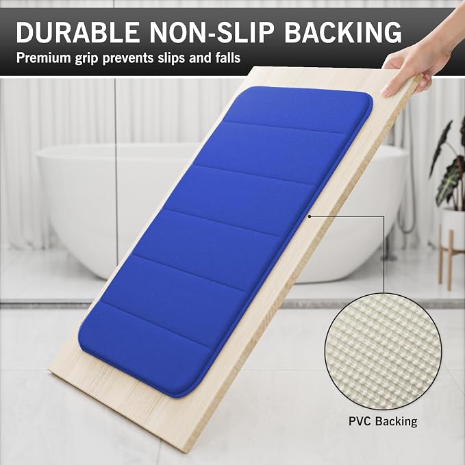RUN HELIX Bathroom Rugs Set 2 Piece Memory Foam Bath Non-Slip Bath Mat,Washable Room Mats,Absorbent Shaggy Rugs Super Soft Kitchen Mats, Batroom Carpets for Bathroom,Tub,Shower Home Decor（Navy Blue）