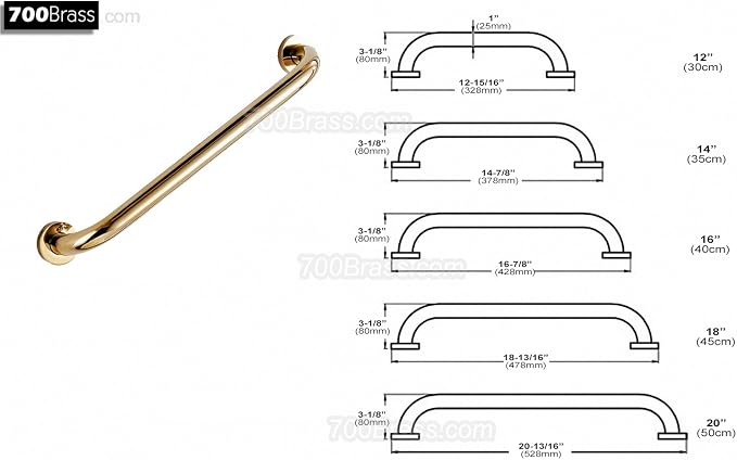 12-Inch Grab Bar for Hotel/Motel/Home Shower Safety, Solid Brass, Polished Gold, Heavy-Duty Construction Armrest, Bathroom Bathtub Handrail