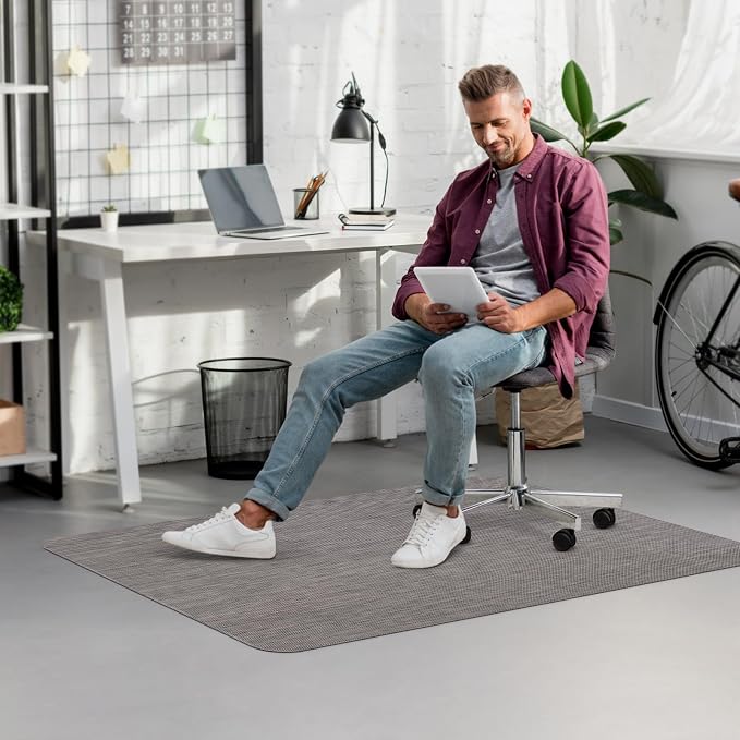 Blvornl Office Chair Mat for Hardwood Floor, 35.4"x 55" Desk Chair Mat for Hard Wood and Tile Floor, Large Anti-Slip Hard Floor Protector Rolling Chair Pad, PVC Desk Rug, Dark Grey