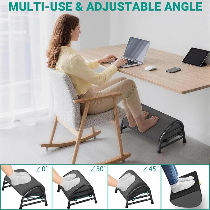 YEASHEIN Adjustable Foot Rest for Under Desk at Work, Ergonomic Foot Stools with 7 Positions, Elevated Cushion Under Desk Footrest with Metal Frame, Leg Rest Used for Home, Car, PC Gaming Accessories
