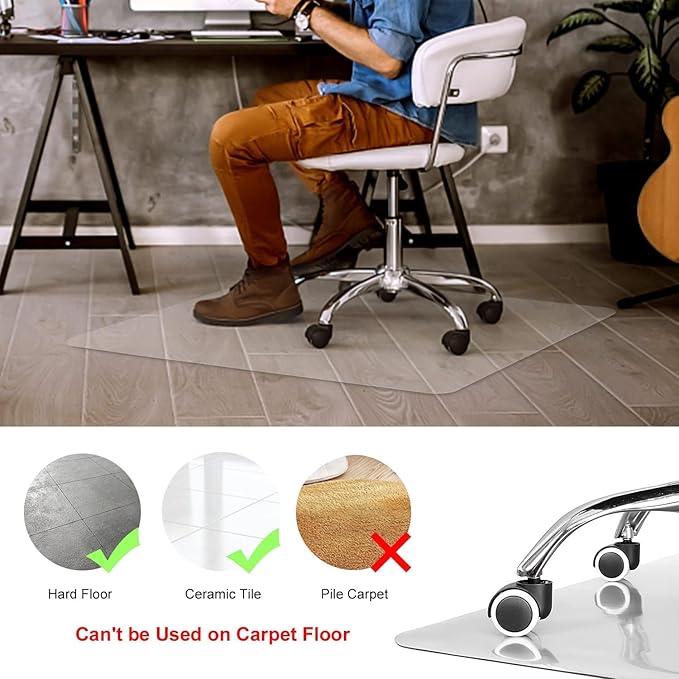 Kuyal Clear Chair Mat, Hard Floor Use, 48" X 53" Transparent Office Home Floor Protector mat Chairmats (48" X 53" Rectangle)