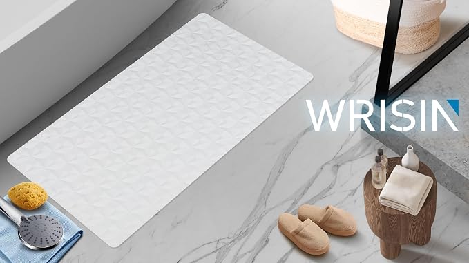 Non Slip Bathtub Mat for Bath Tub Shower Safety - Natural Rubber Mat with Suction Cups ＆ Drain Holes - BPA/PVC Free Large Bathroom Mat - Machine Washable - Unique Diamond Pattern - 17 × 35 Inch