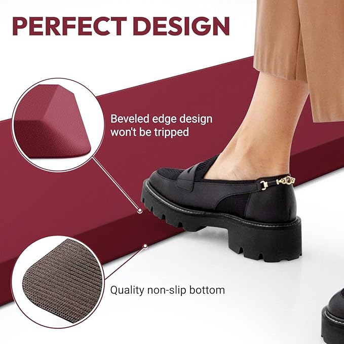 4/5 Inch Thick Kitchen Mat - Cushioned Anti Fatigue Mats for Kitchen Floor - Easy to Clean, Waterproof, Non-Slip Kitchen Rug for Sink, Office, Kitchen (30''x108'' Red)