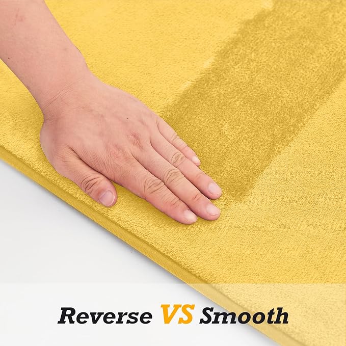 HUXMEYSON Bathroom Rugs Sets 3 Piece, Non-Slip & Quick Dry Bath Mat Set, Ultra Soft Velvet Bath Rugs for Bathroom, Toilet and Shower Floor, Yellow
