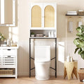 Rattan Over The Toilet Storage Cabinet, Bathroom Organizers and Storage Over Toilet with Rattan Door and Metal Stand, Tall Storage Shelves Above Toilet, Wood Rack for Restroom, Laundry, White