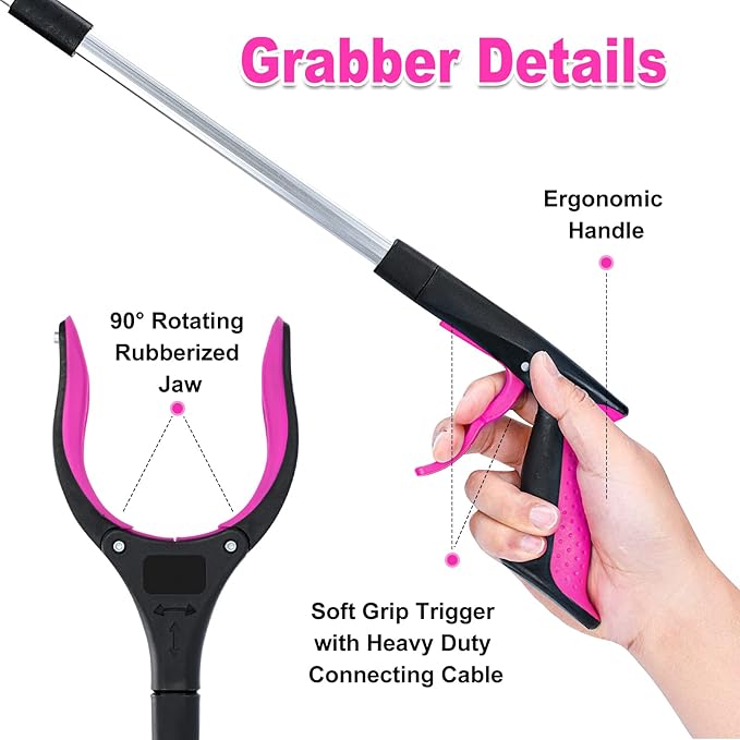 Grabber Reacher Tool,32 Inch Extra Long Foldable Pick Up Stick with Strong Grip Magnetic,360°Rotating Anti-Slip Jaw,Trash Claw Grabber Tool,Trash Picker Tool for Outdoor & Indoor (Purple)